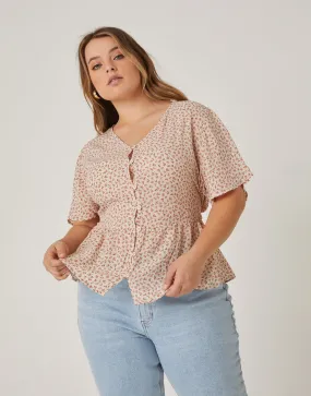 Plus Size Button Front Floral Blouse