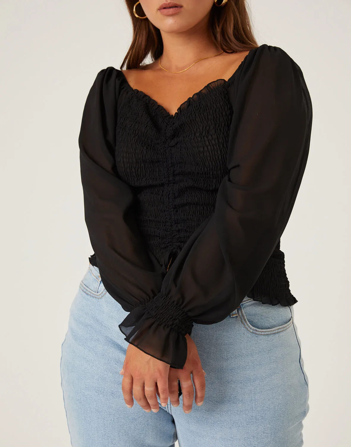 Plus Size Center Ruched Chiffon Top