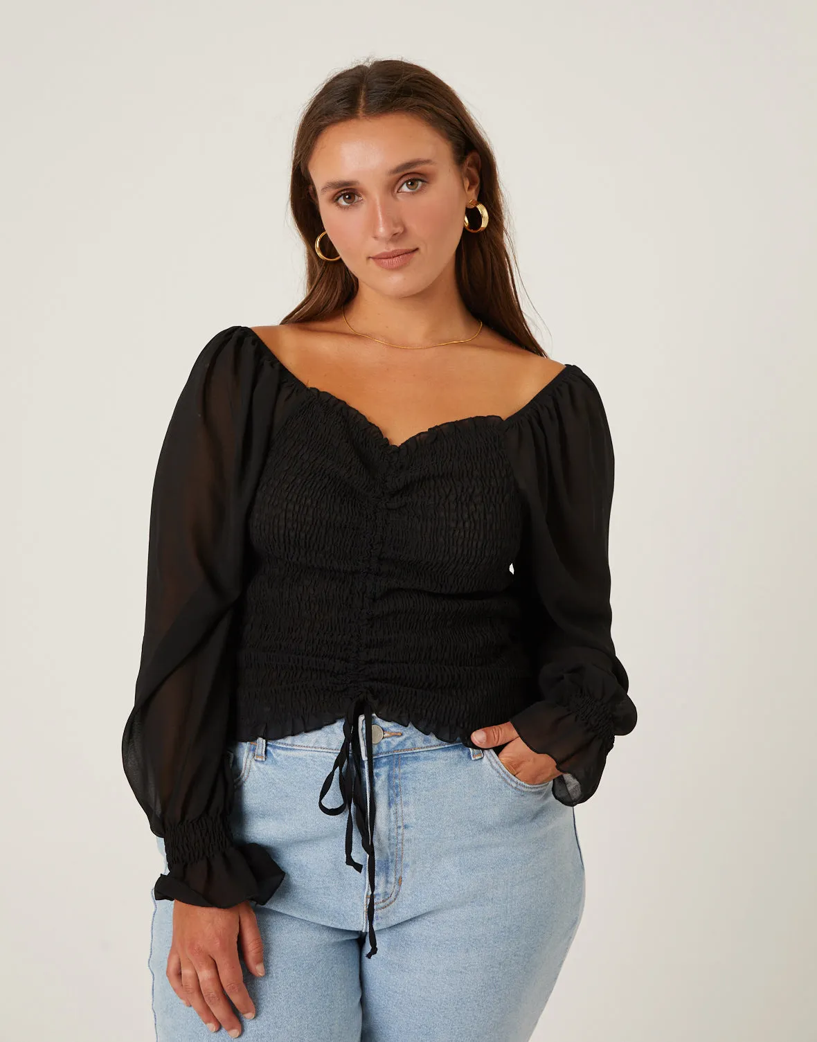 Plus Size Center Ruched Chiffon Top