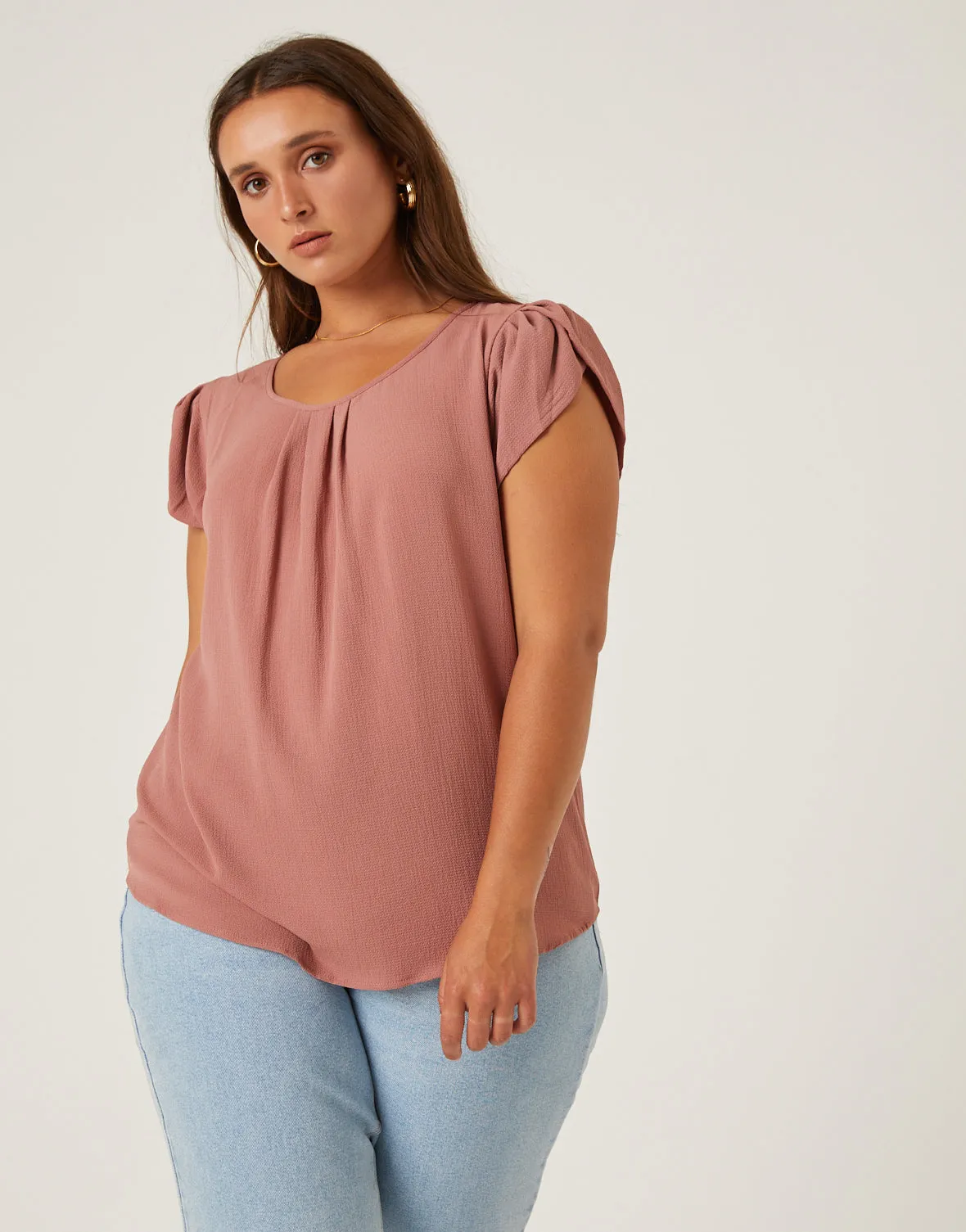 Plus Size Crinkle Cap Sleeve Blouse