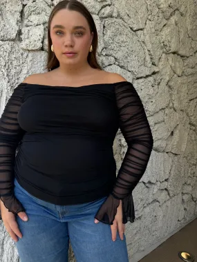 Plus Size Drapey Ruched Mesh Sleeve Top