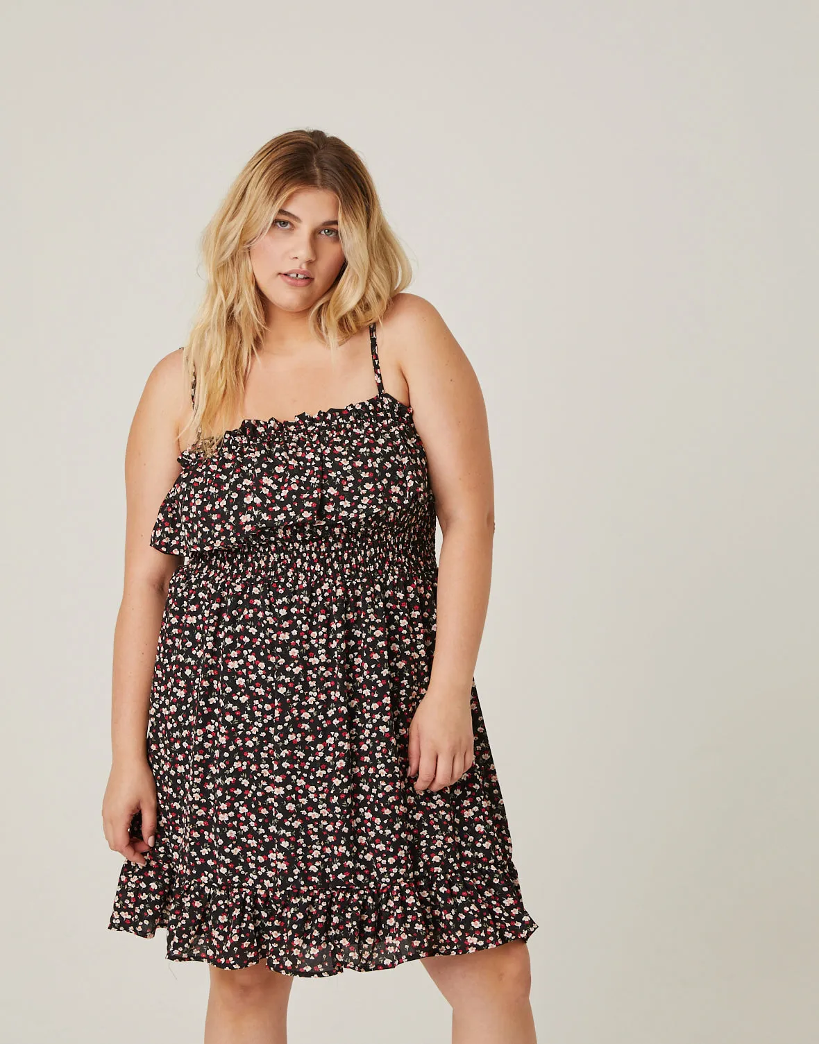 Plus Size Floral Print Ruffle Sundress