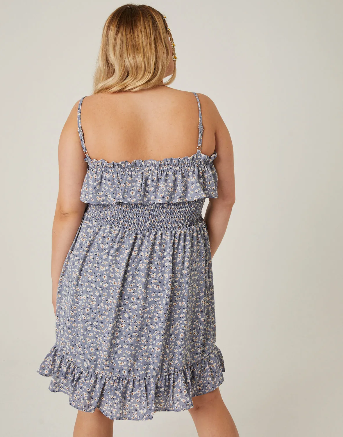 Plus Size Floral Print Ruffle Sundress