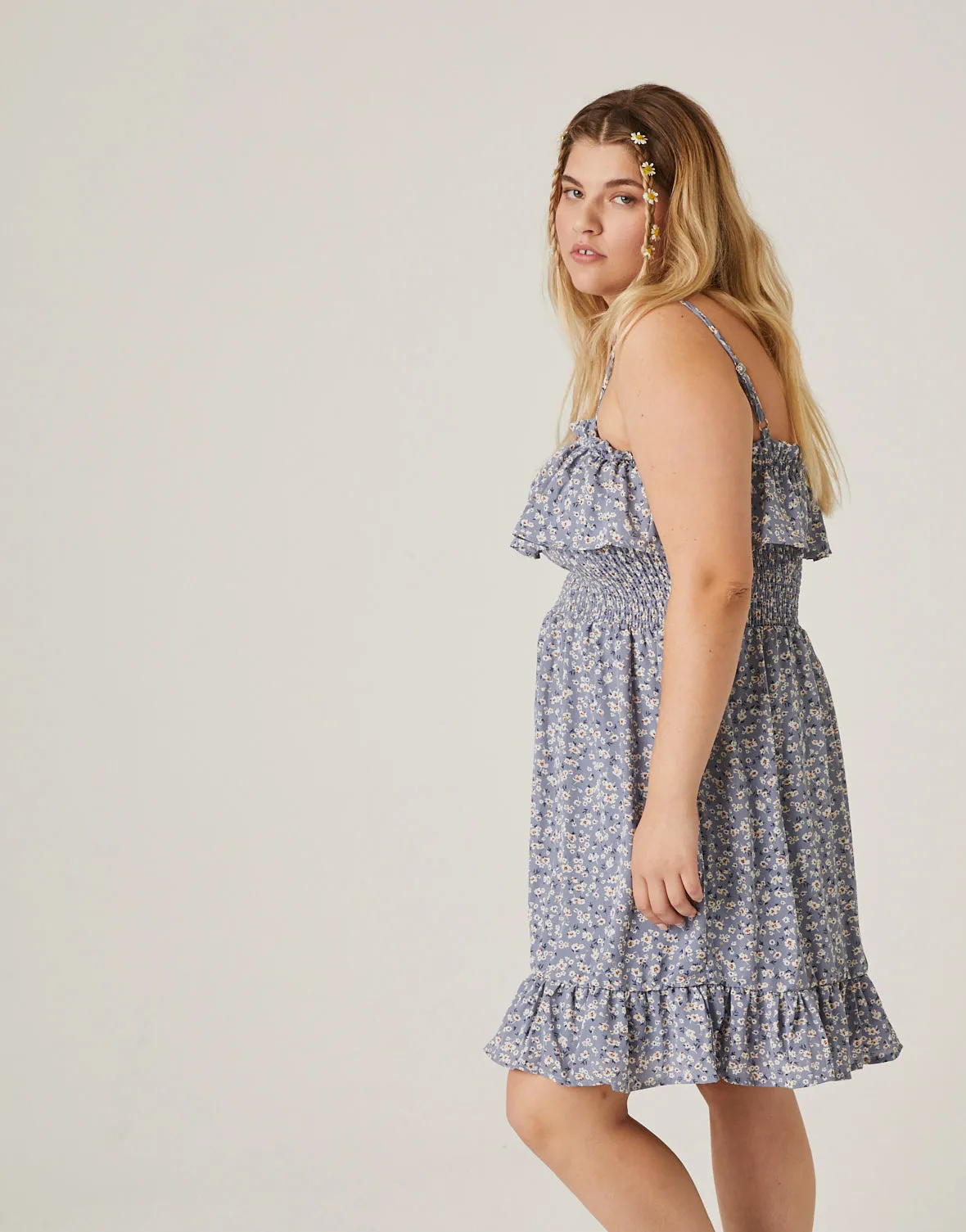 Plus Size Floral Print Ruffle Sundress