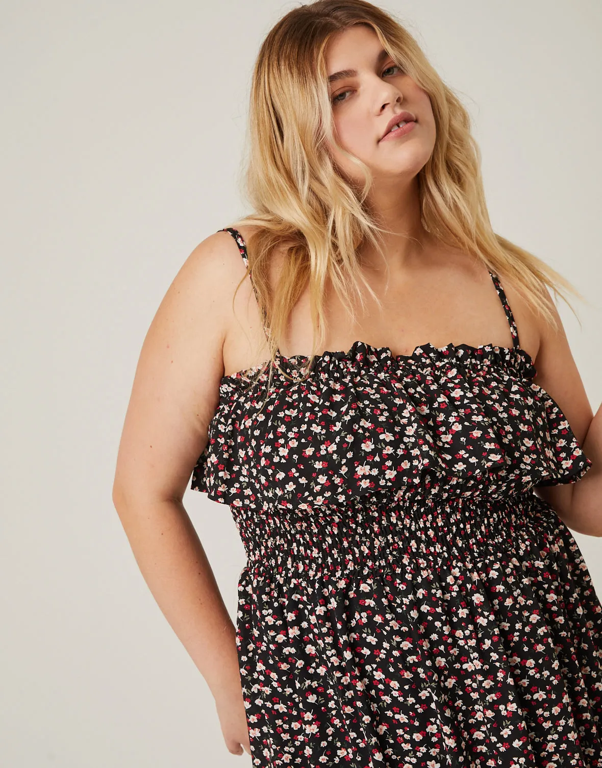 Plus Size Floral Print Ruffle Sundress