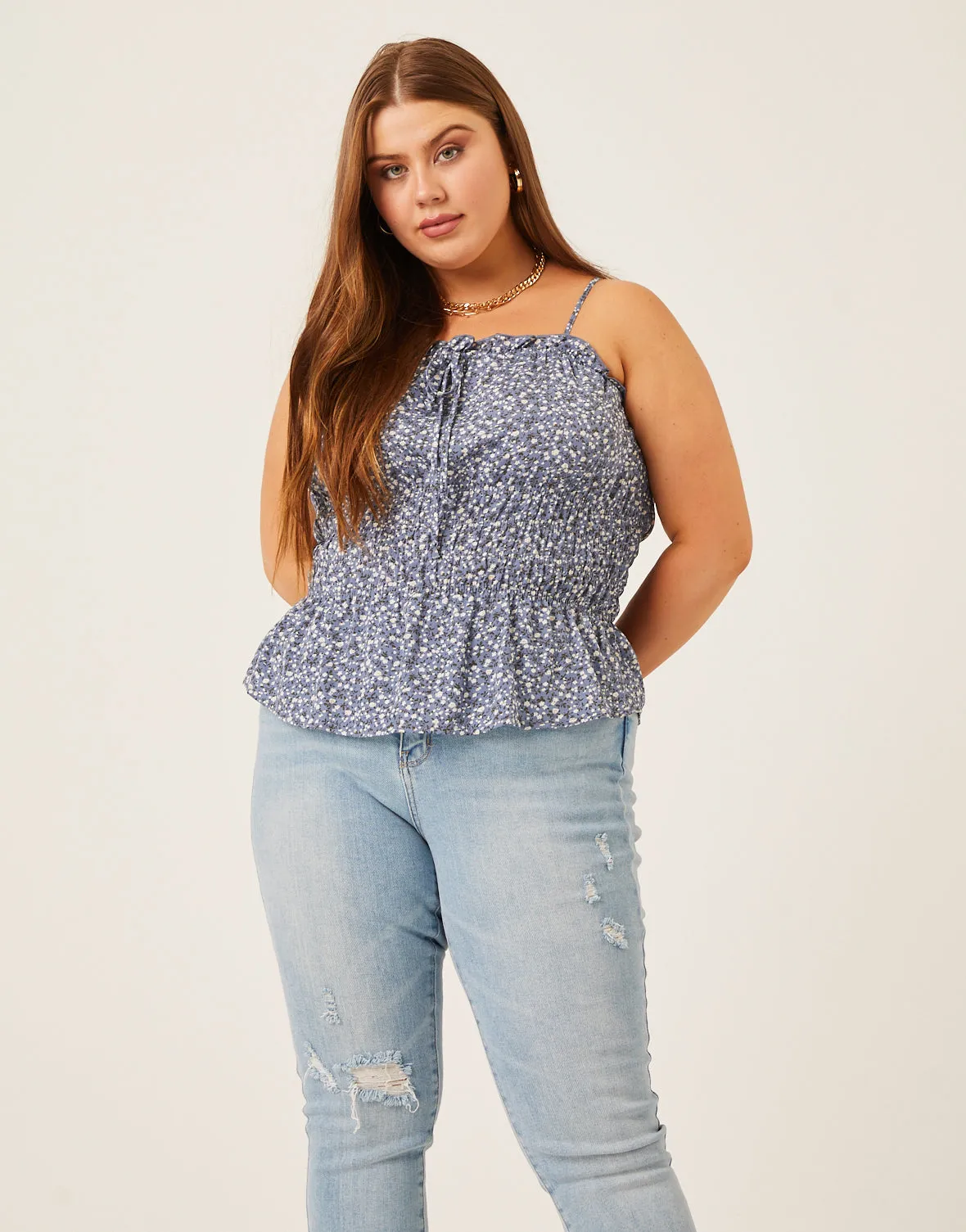 Plus Size Flowy Floral Smocked Tank