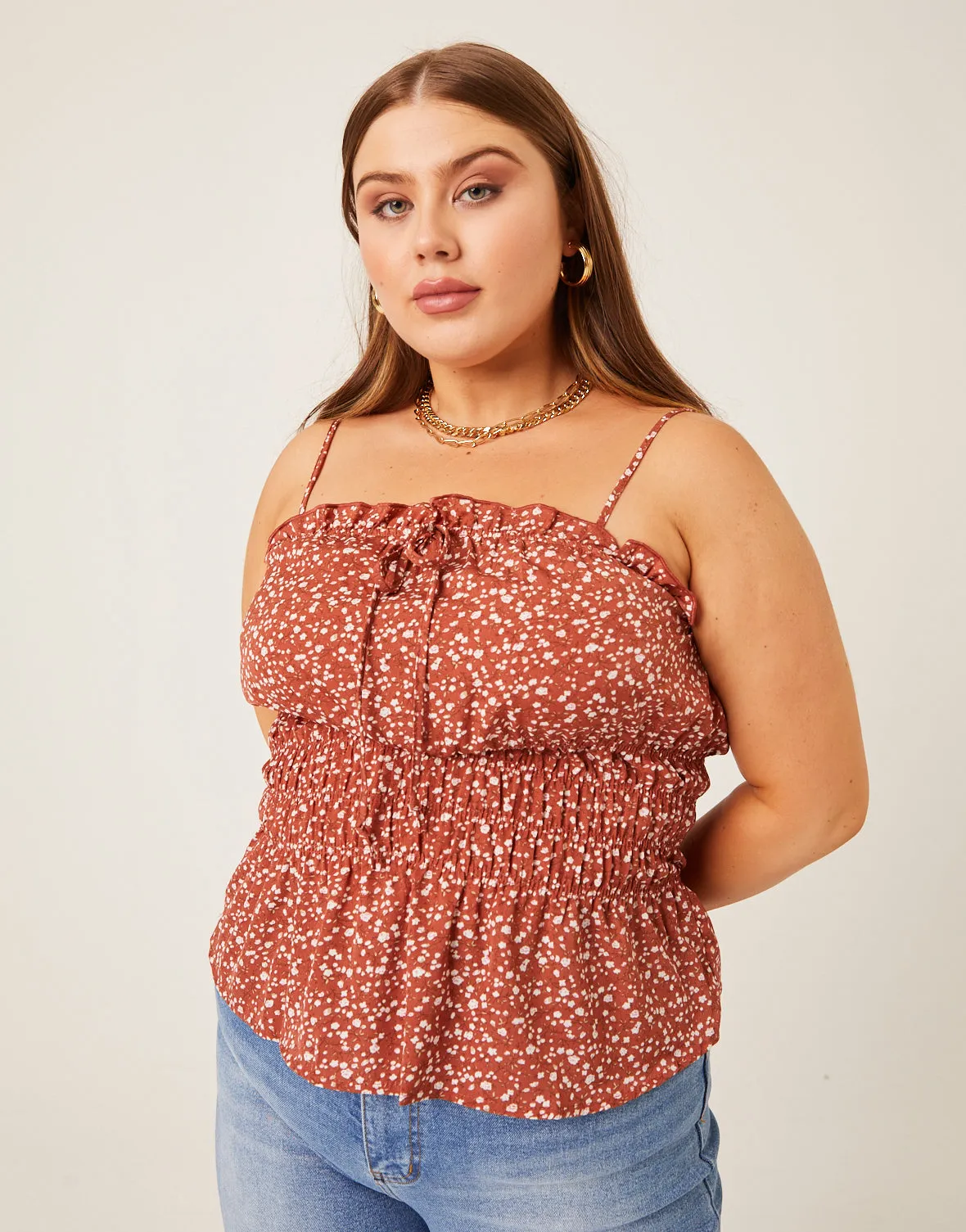 Plus Size Flowy Floral Smocked Tank