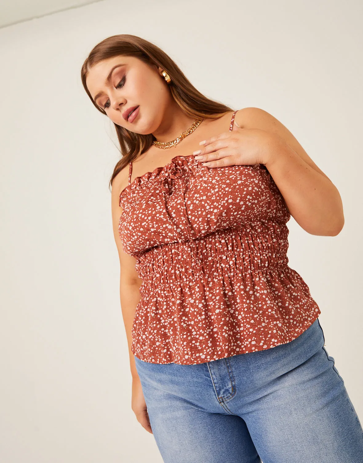 Plus Size Flowy Floral Smocked Tank