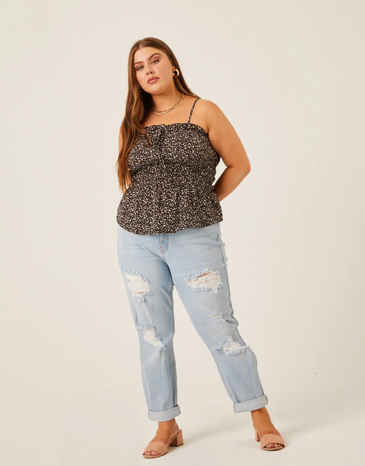 Plus Size Flowy Floral Smocked Tank