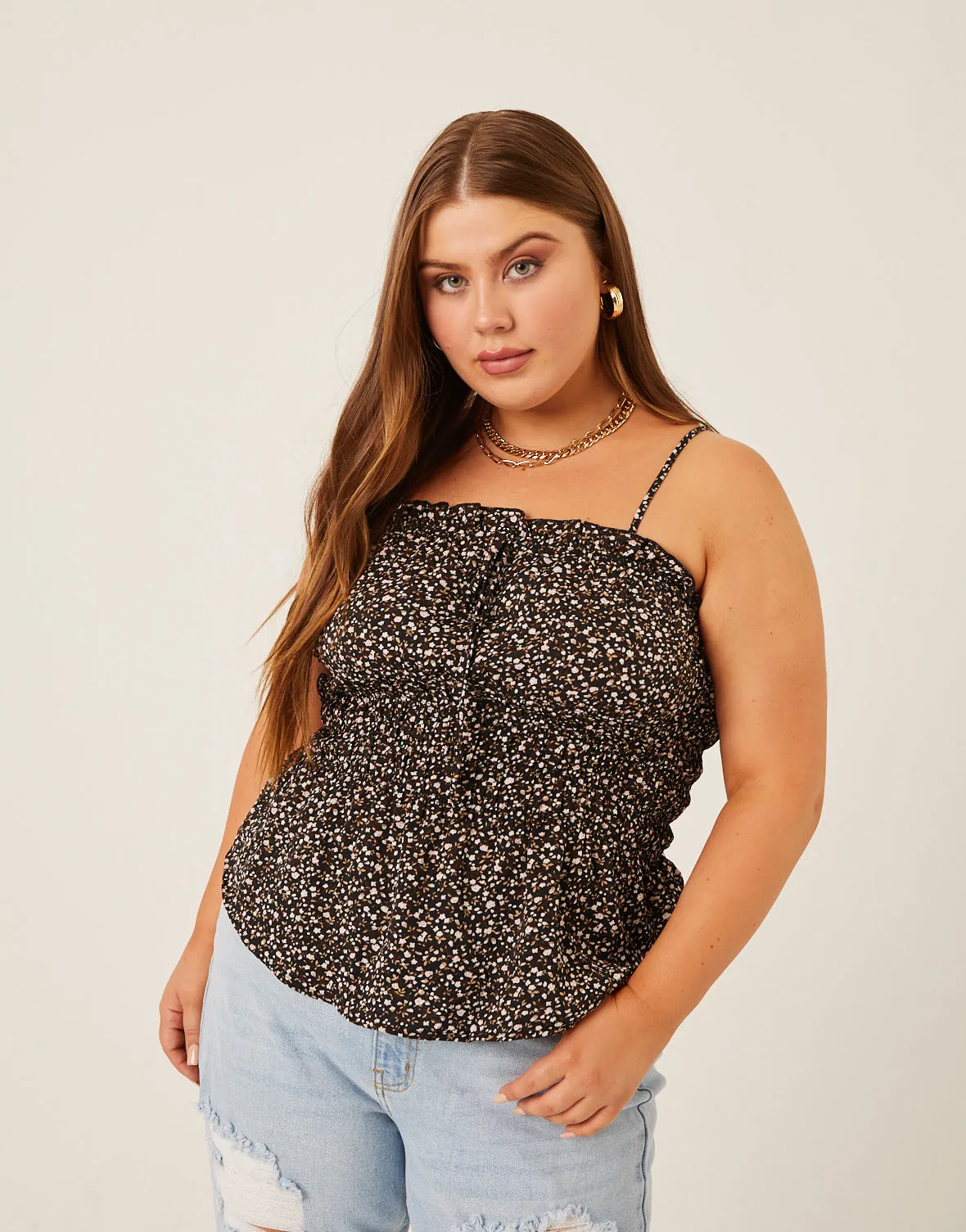 Plus Size Flowy Floral Smocked Tank