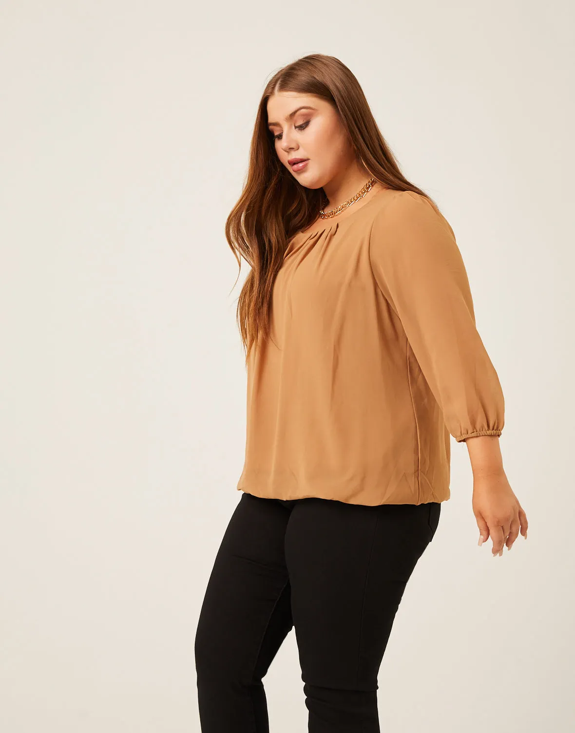 Plus Size Flowy Long Sleeve Chiffon Blouse