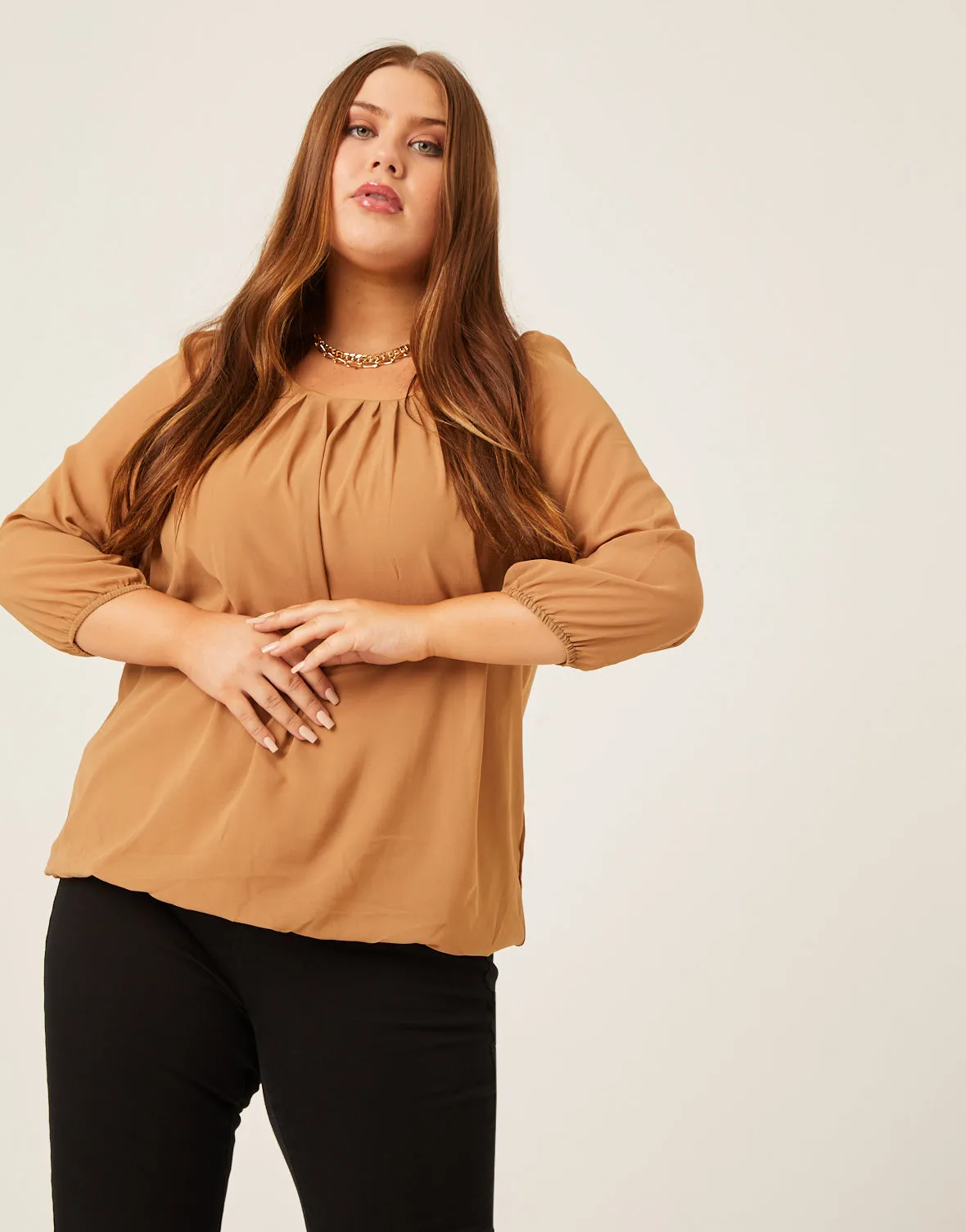 Plus Size Flowy Long Sleeve Chiffon Blouse