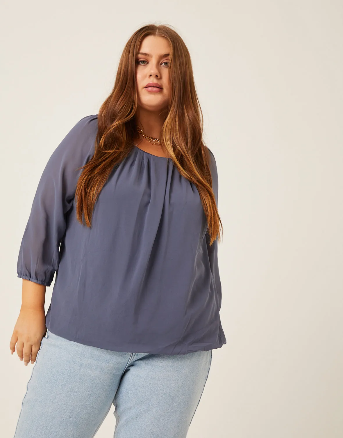 Plus Size Flowy Long Sleeve Chiffon Blouse