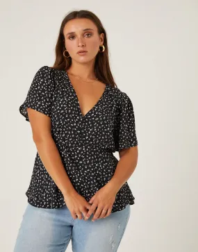 Plus Size Flutter Sleeve Floral Top