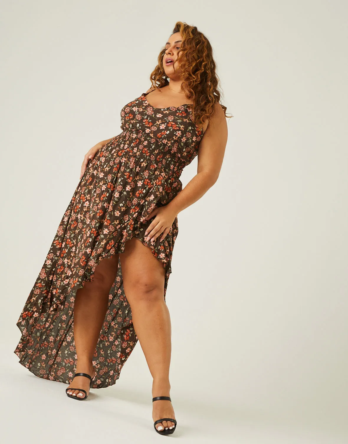 Plus Size High Low Floral Ruffle Dress