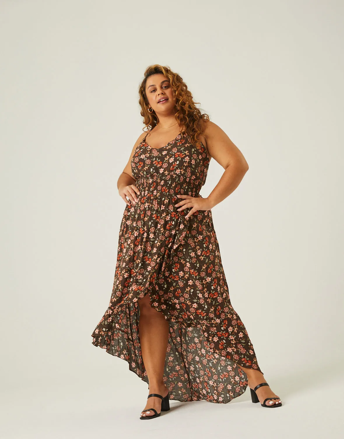 Plus Size High Low Floral Ruffle Dress