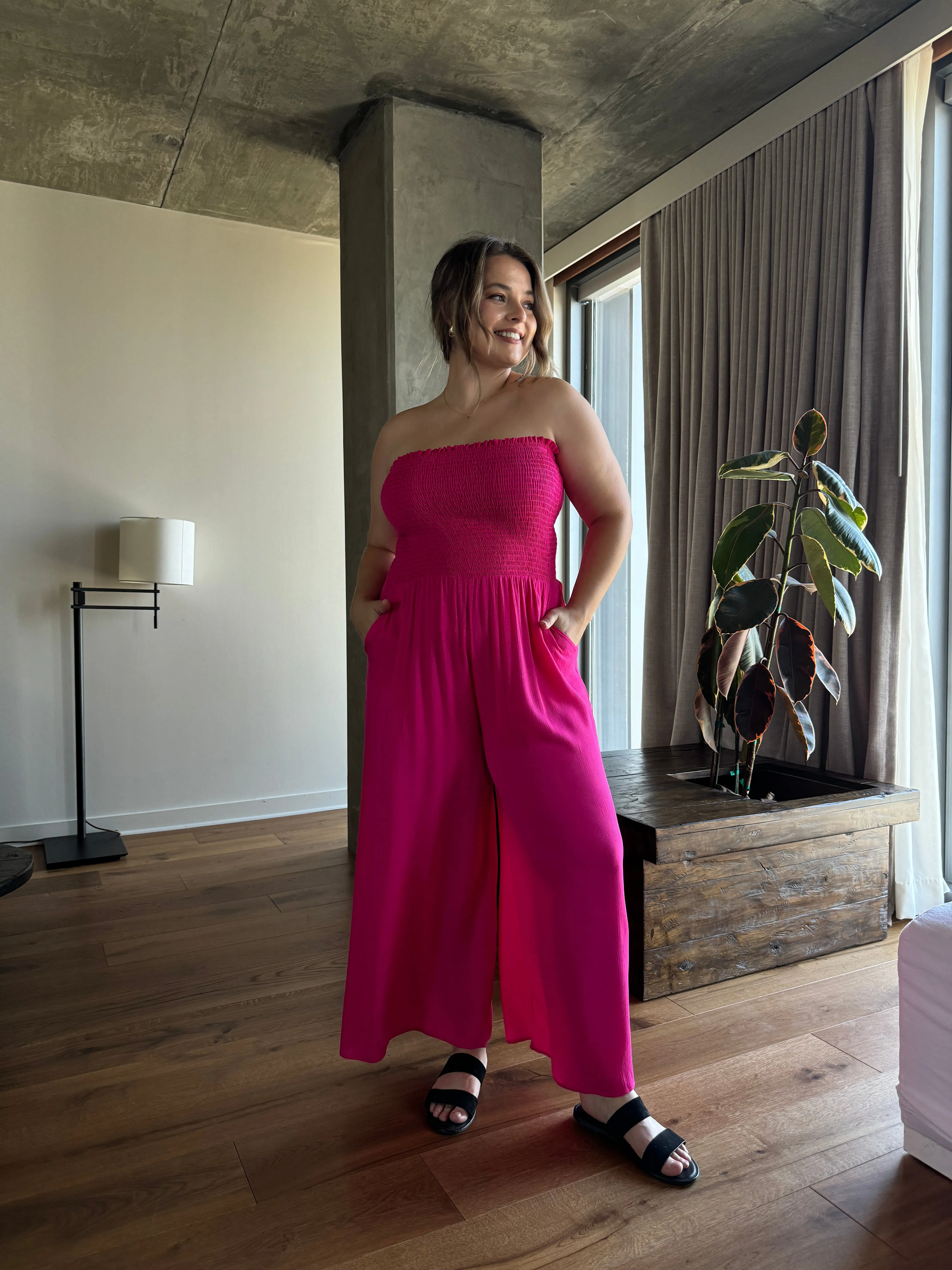 Plus Size Smocked Top Flowy Jumpsuit