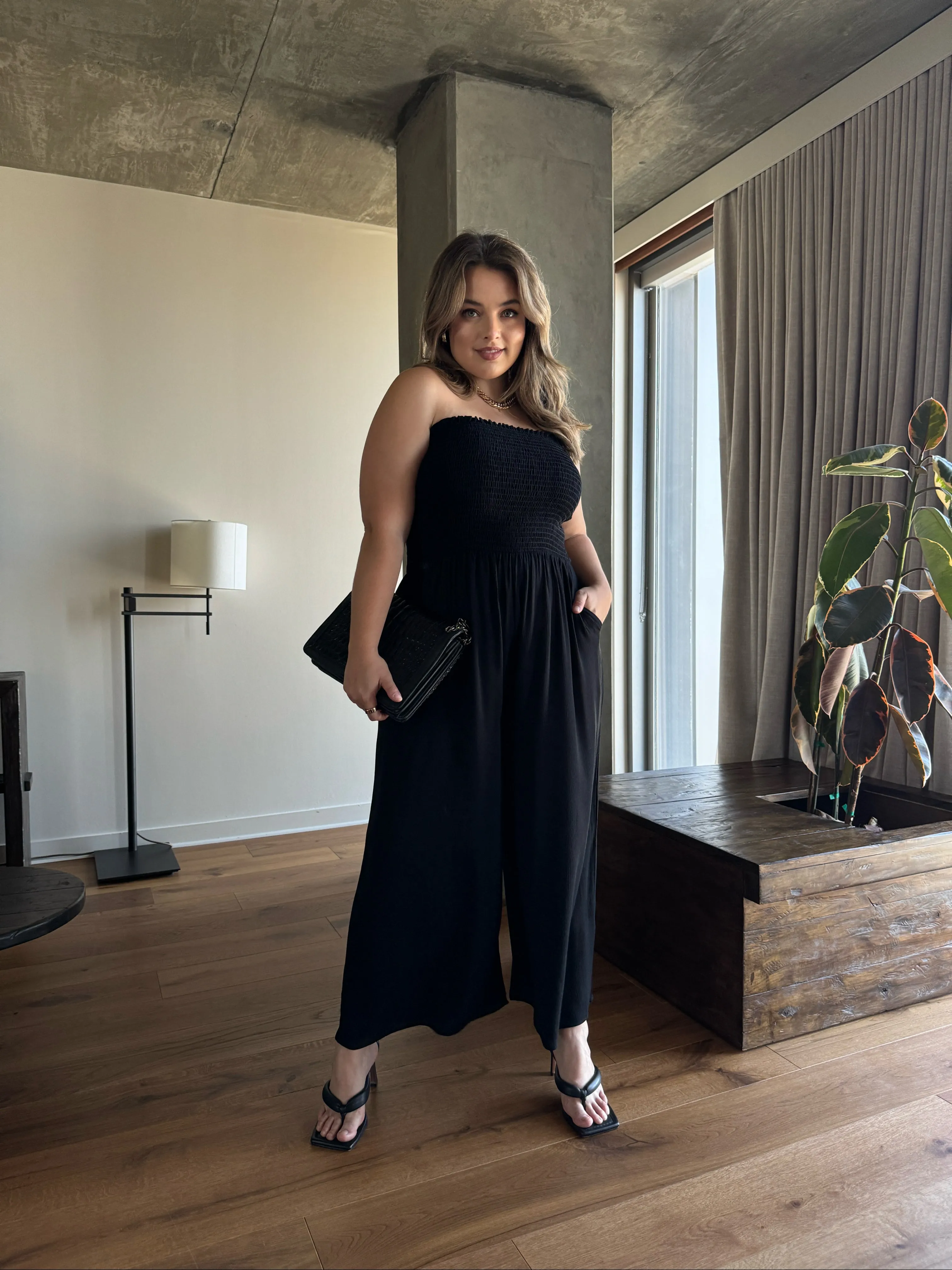 Plus Size Smocked Top Flowy Jumpsuit