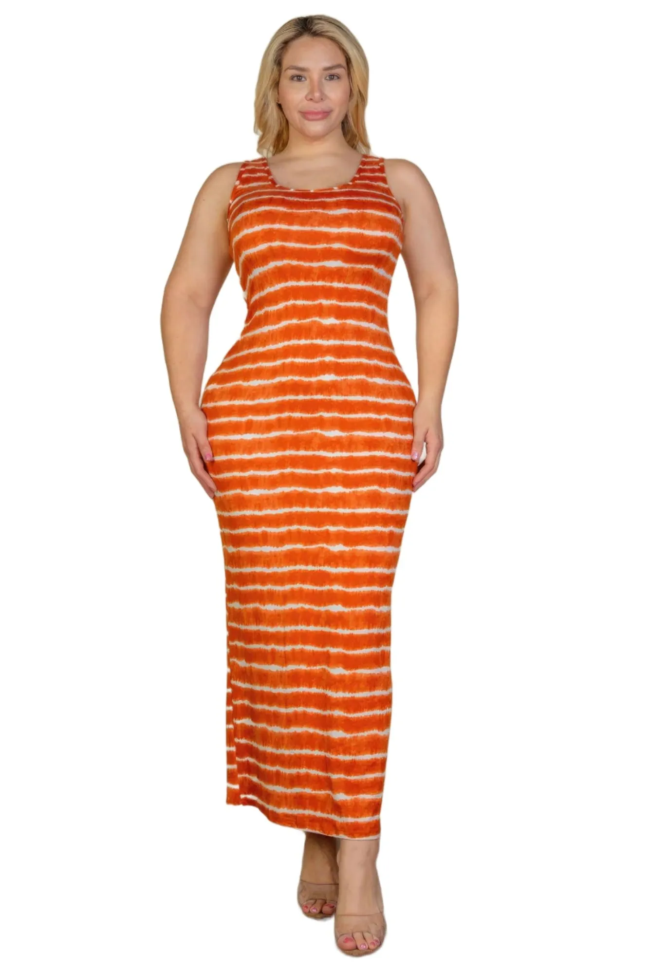 Plus Size Tie Dye Printed Tank Bodycon Maxi Dress