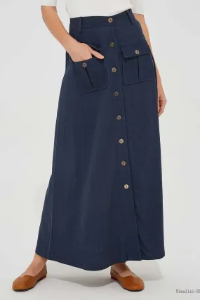 pockets blue linen skirt, long linen skirt for women 2077