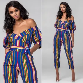 Printed Striped Jumpsuit with Belt