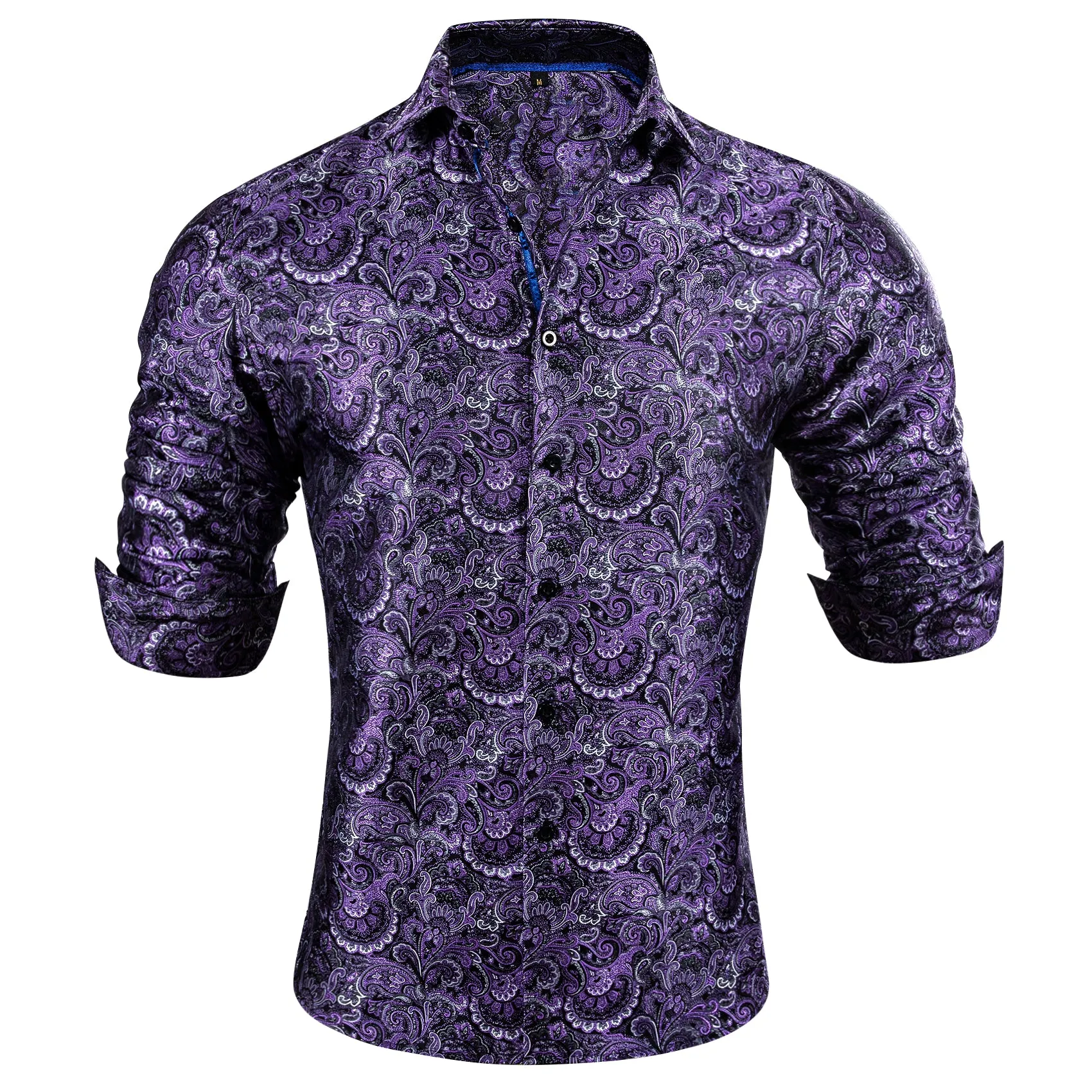 Purple Floral Silk Men's Long Sleeve Shirt
