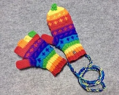 Rainbow Patchwork Thick Wool Mittens - Warm & Stylish for Women