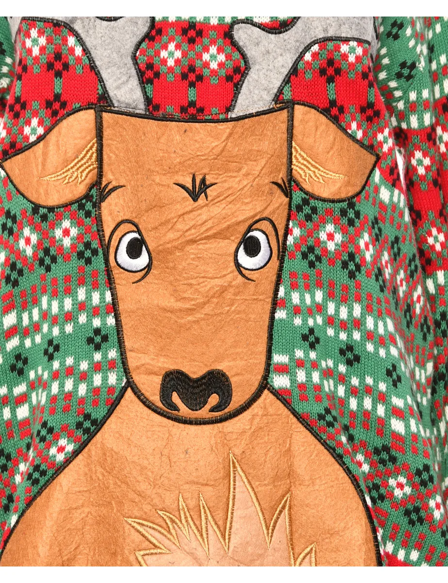 Reindeer Design Christmas Jumper - L