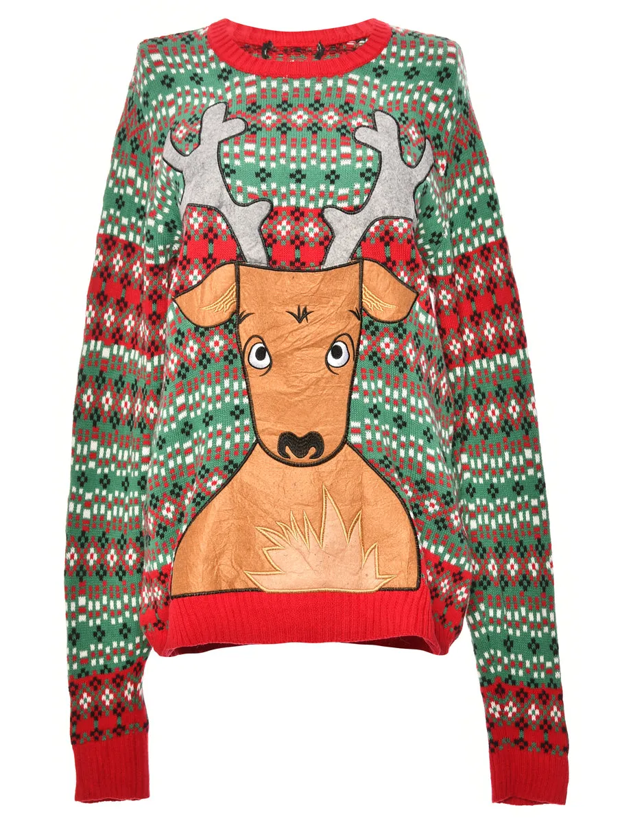 Reindeer Design Christmas Jumper - L