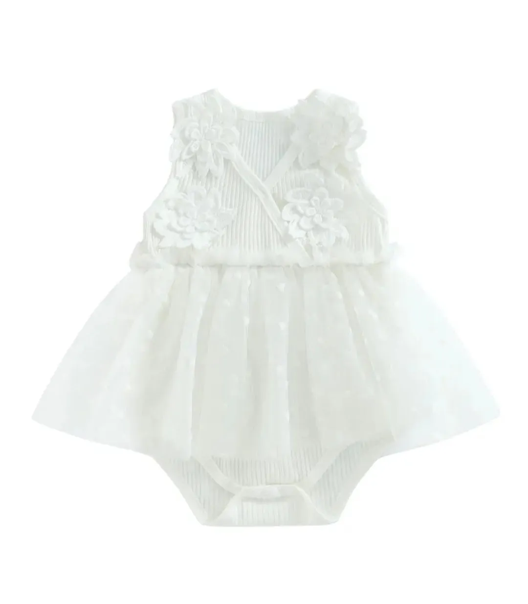 Ribbed White Lace Romper with Romantic Tulle Tutu #1001169