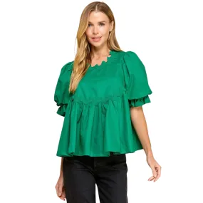 Ricrac Detail Bubble Sleeve Top