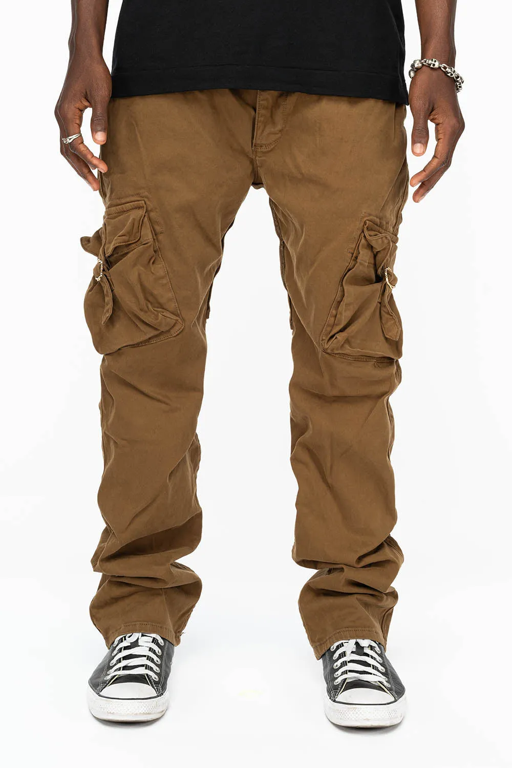 ROBINS NEW MILITARY STYLE CARGO PANTS IN KANGAROU COLOR WASH