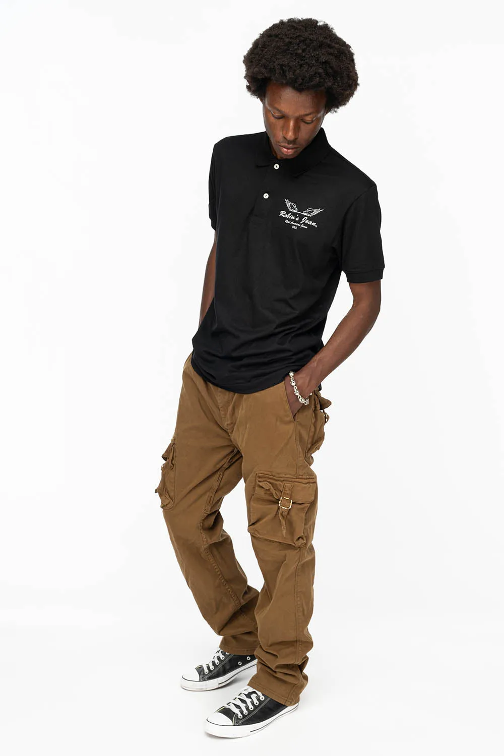 ROBINS NEW MILITARY STYLE CARGO PANTS IN KANGAROU COLOR WASH