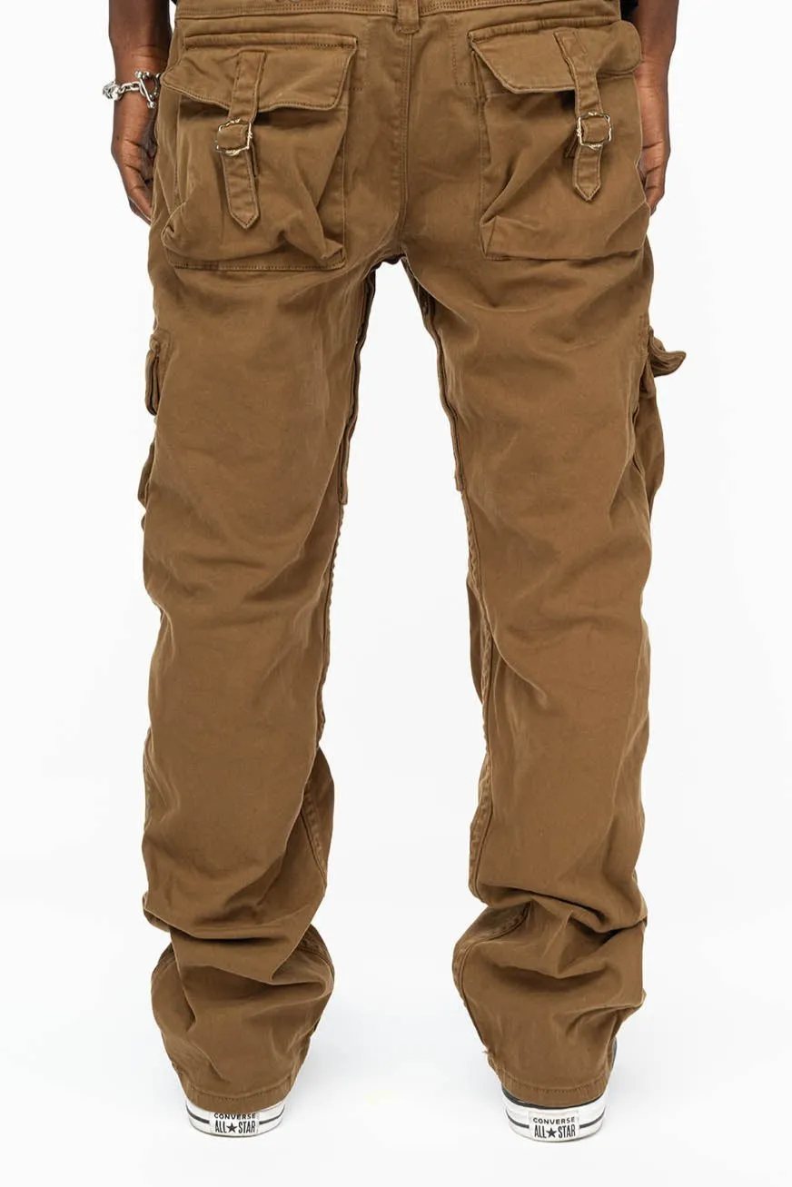 ROBINS NEW MILITARY STYLE CARGO PANTS IN KANGAROU COLOR WASH