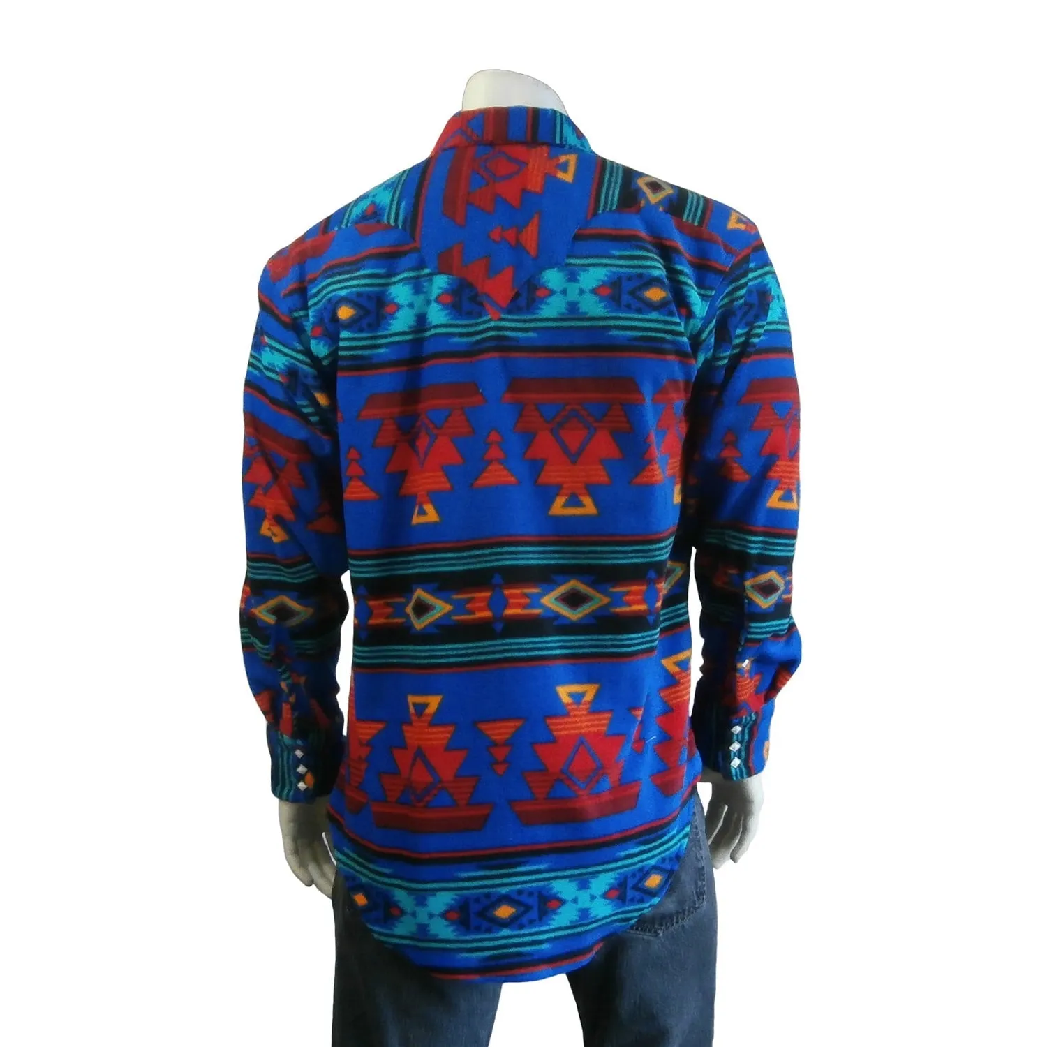 Rockmount Mens Blue/Red Fleece Native Pattern Western L/S Shirt