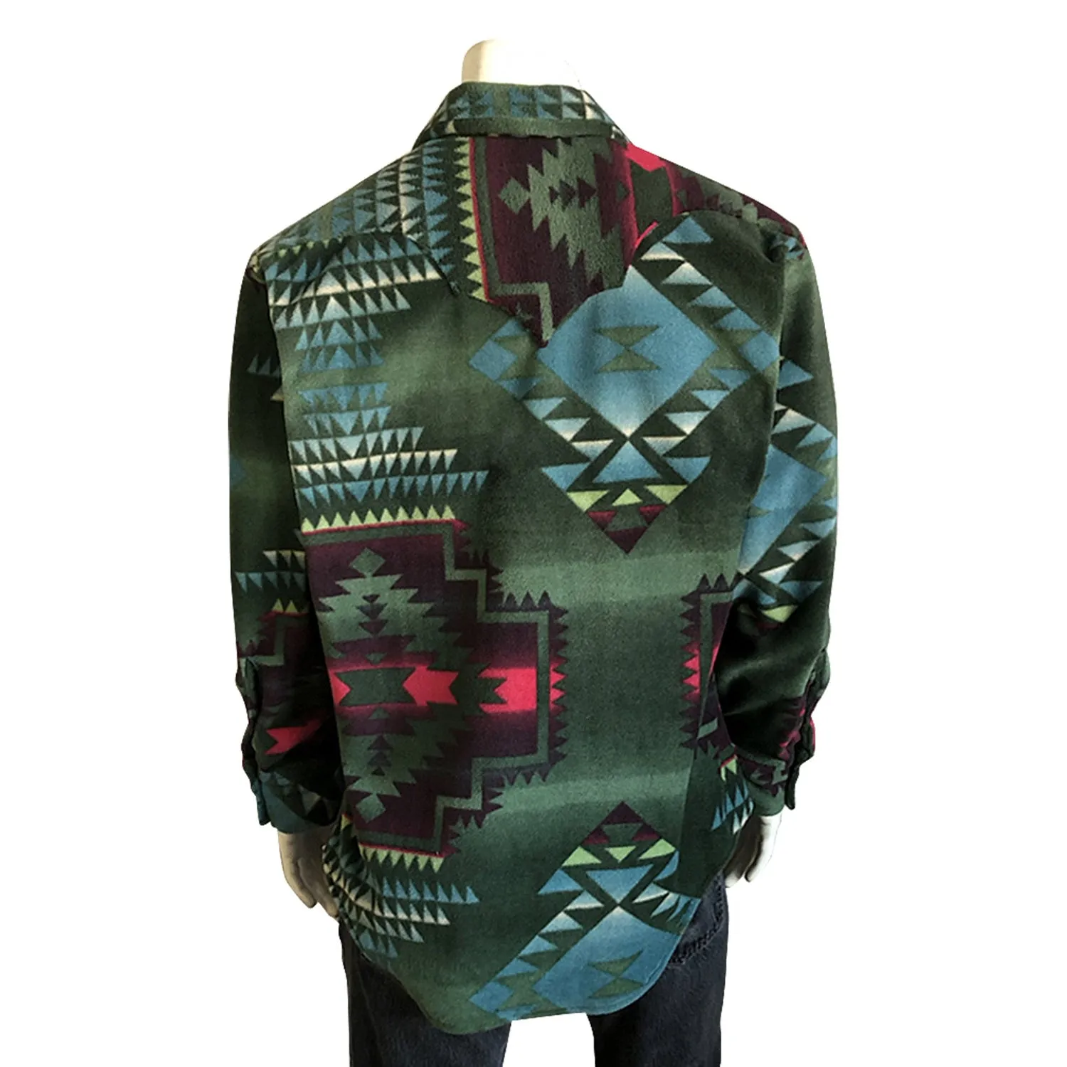 Rockmount Mens Green/Black Fleece Native Pattern Western L/S Shirt