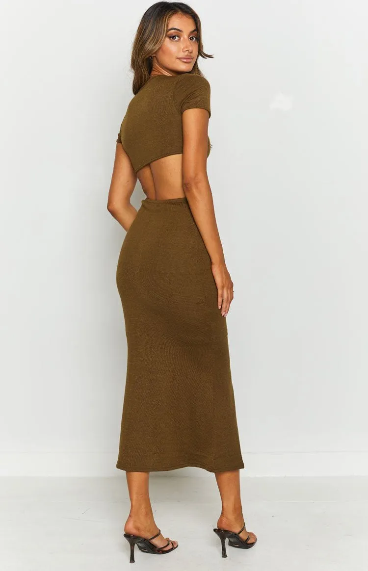 Romania Cut Out Midi Dress Khaki