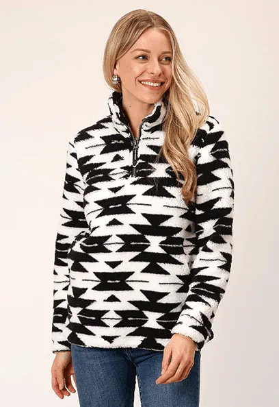 Roper Women's Black & White Aztec 1/4 Zip Polar Fleece Pullover 0250-6195