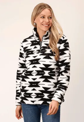 Roper Women's Black & White Aztec 1/4 Zip Polar Fleece Pullover 0250-6195