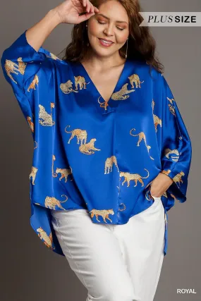 Royal Blue Satin Cheetah Print Top