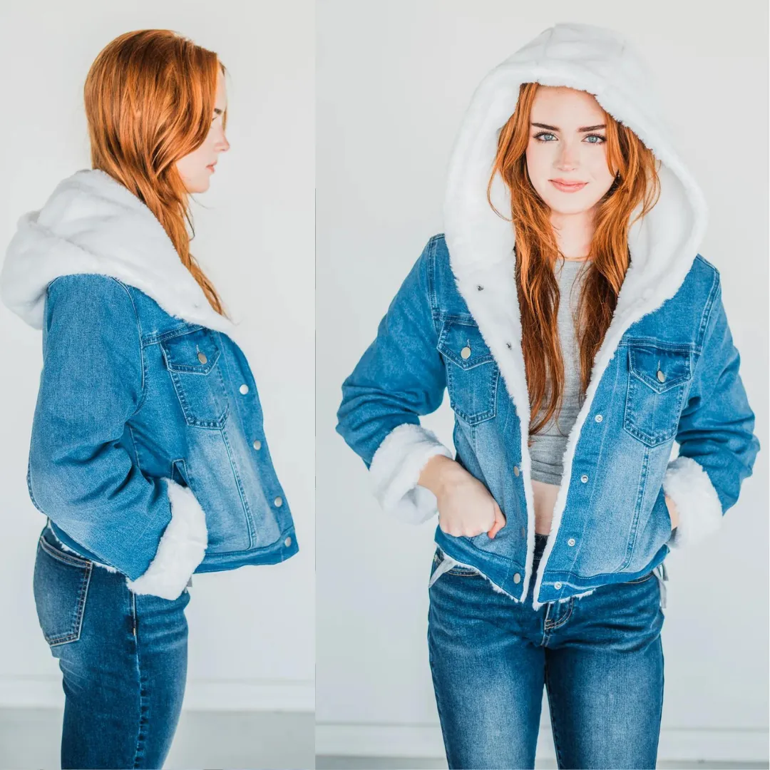 Rubies   Honey Faux Fur Lined Hooded Denim Jacket Pre-Order