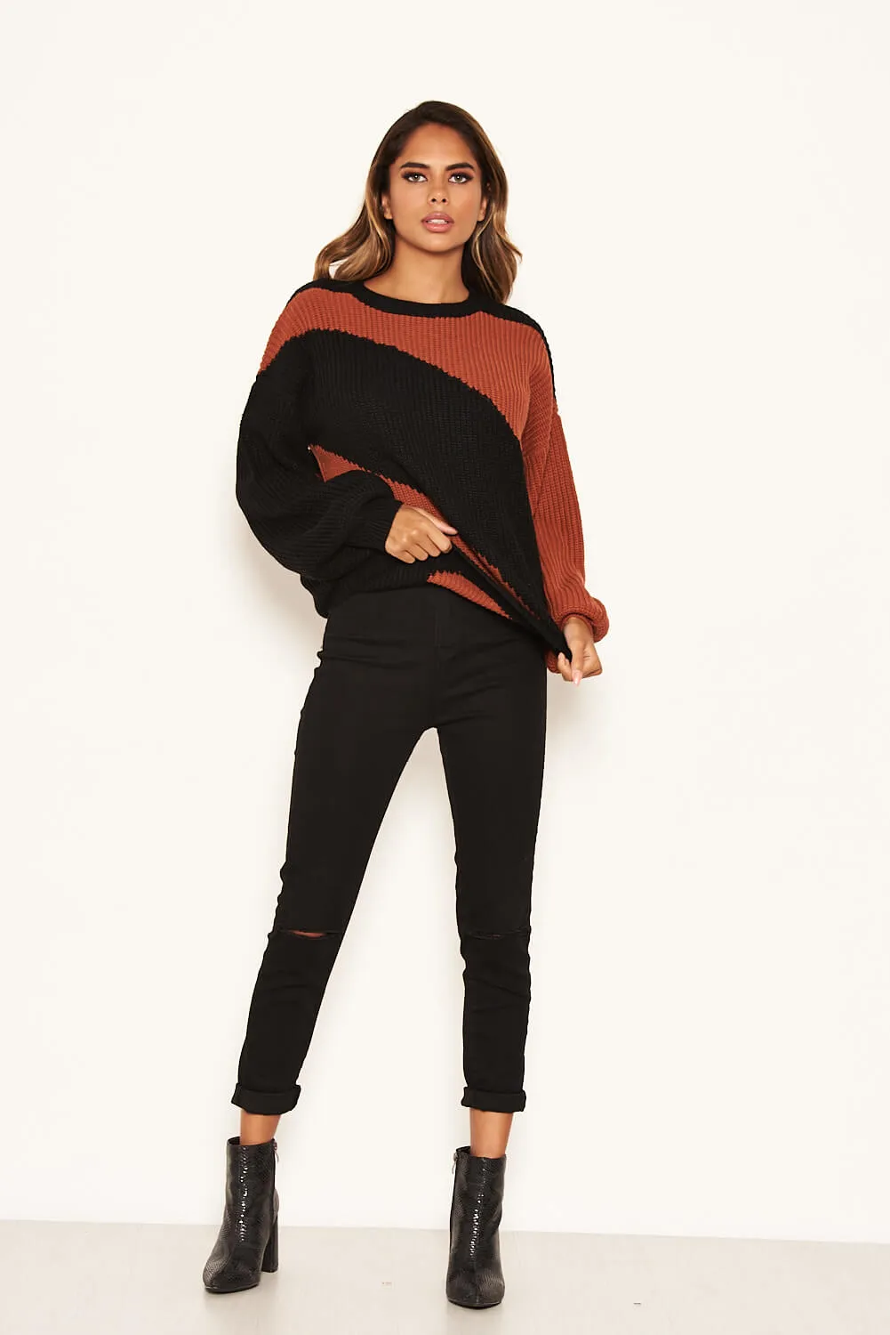 Rust And Black Striped Knit Jumper