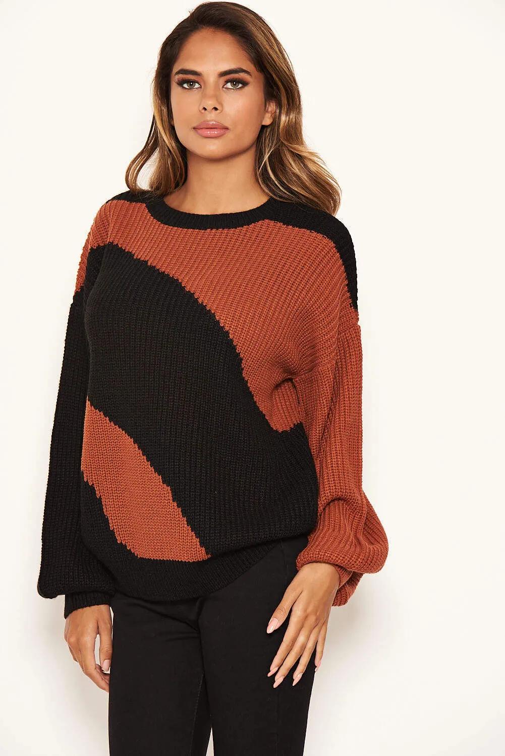 Rust And Black Striped Knit Jumper