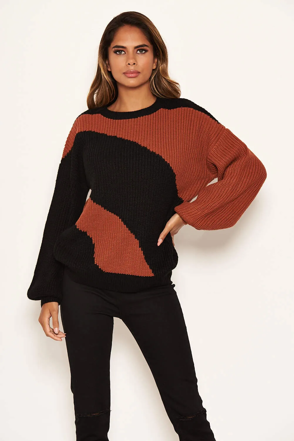 Rust And Black Striped Knit Jumper