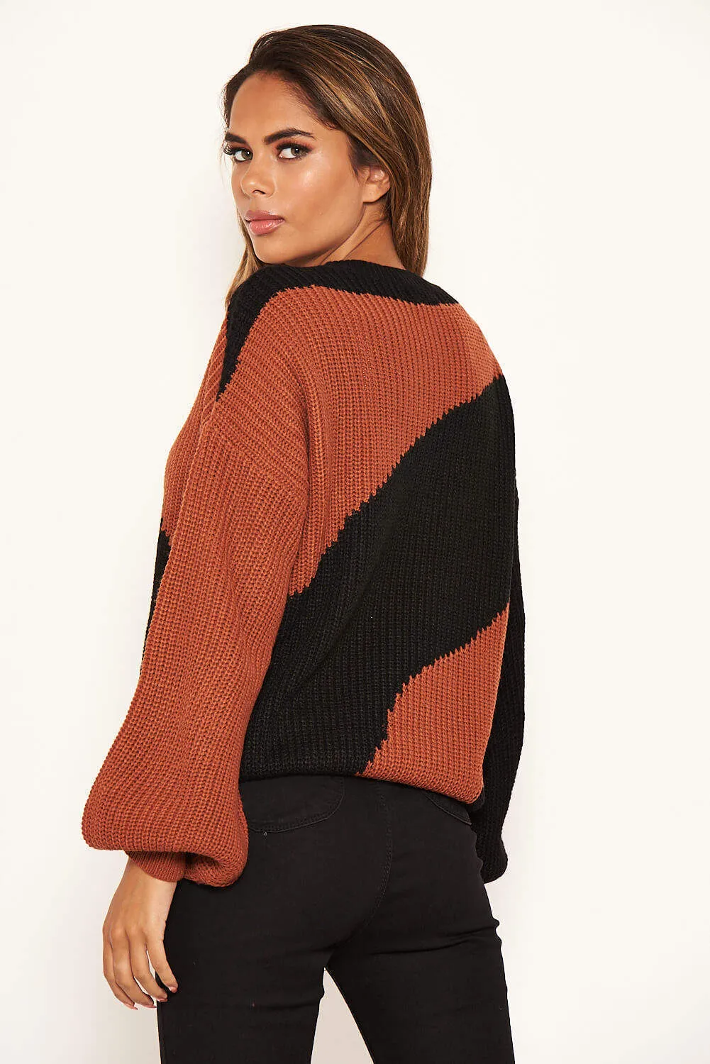 Rust And Black Striped Knit Jumper