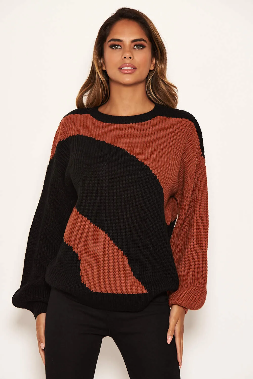 Rust And Black Striped Knit Jumper