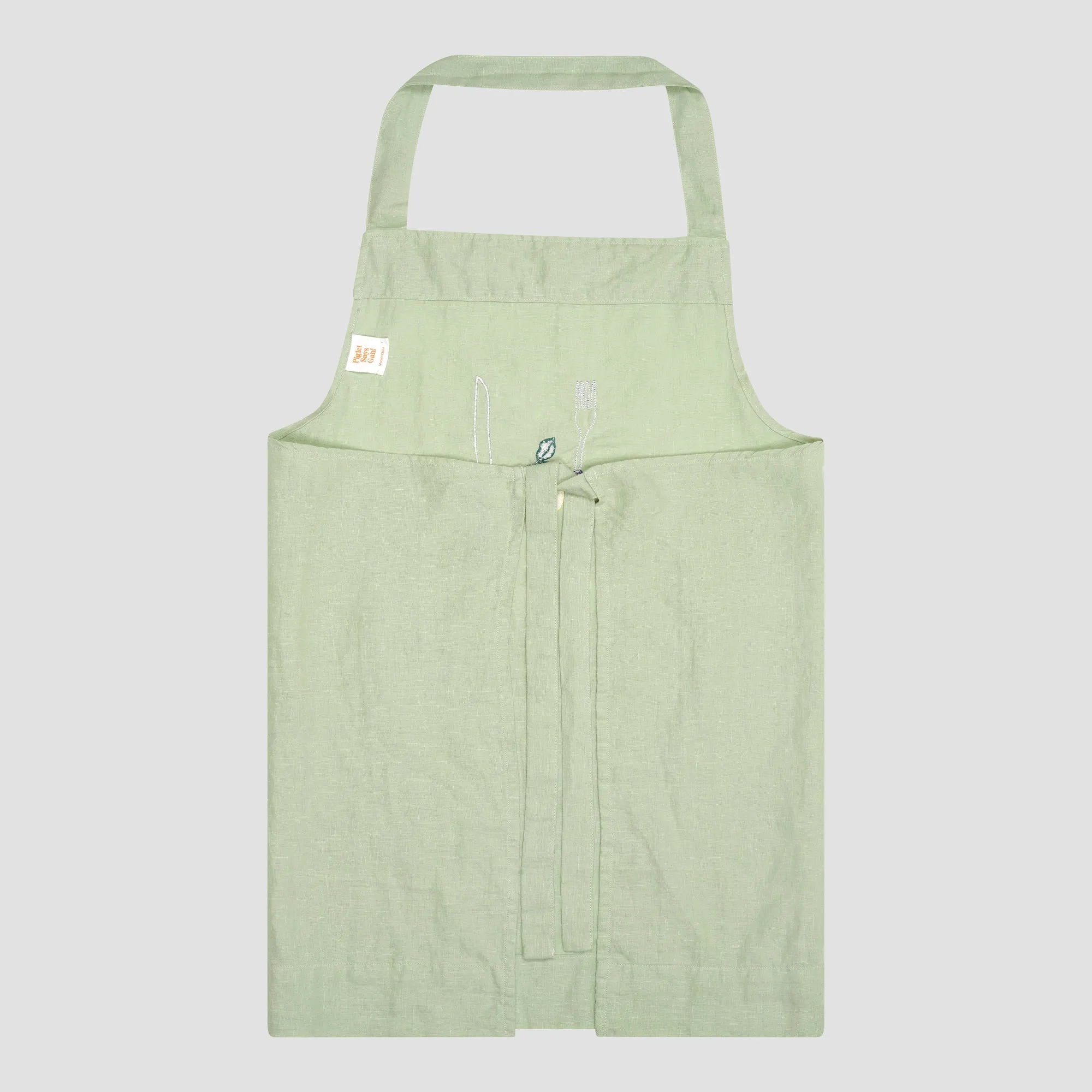 Sage Green Embroidered Linen Apron