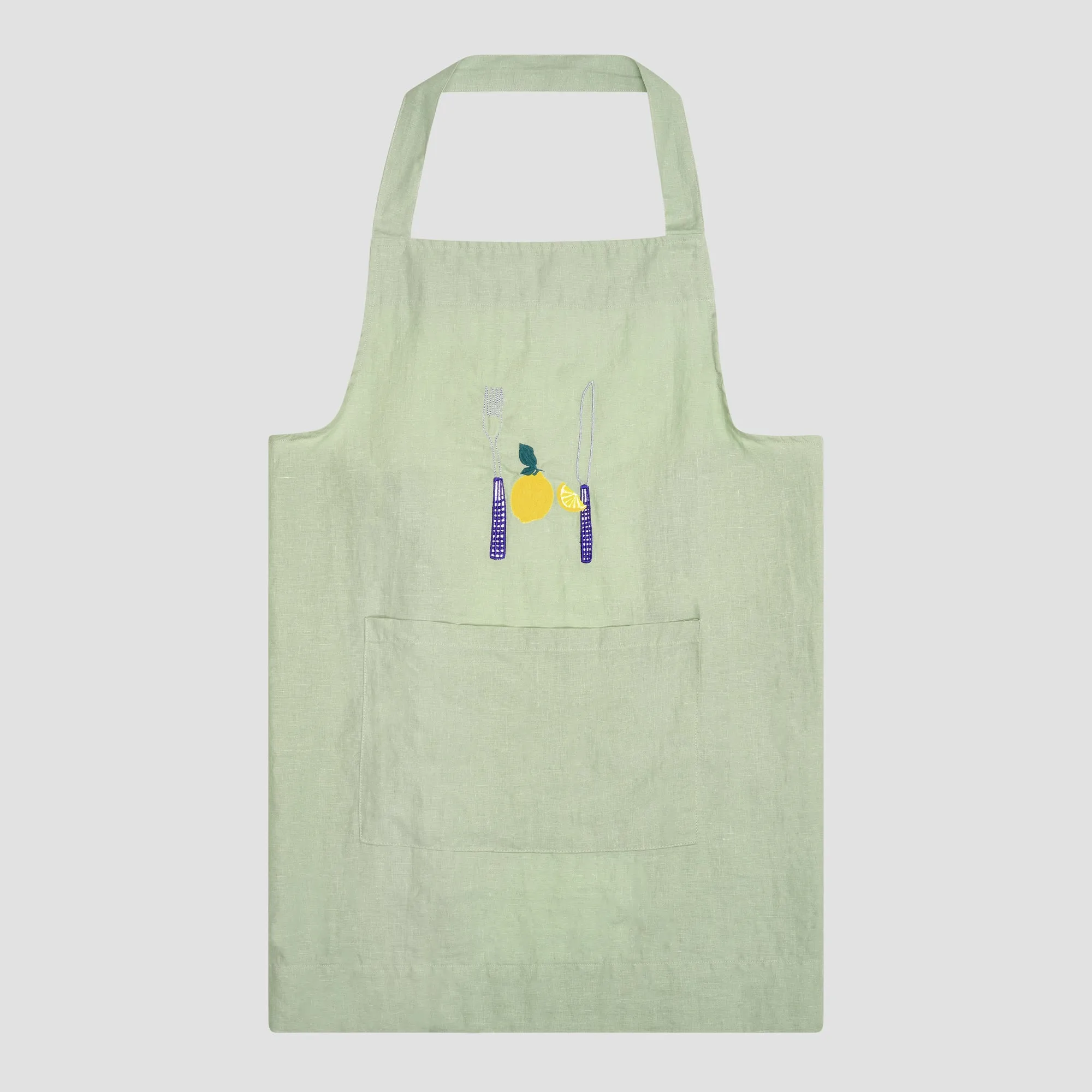 Sage Green Embroidered Linen Apron