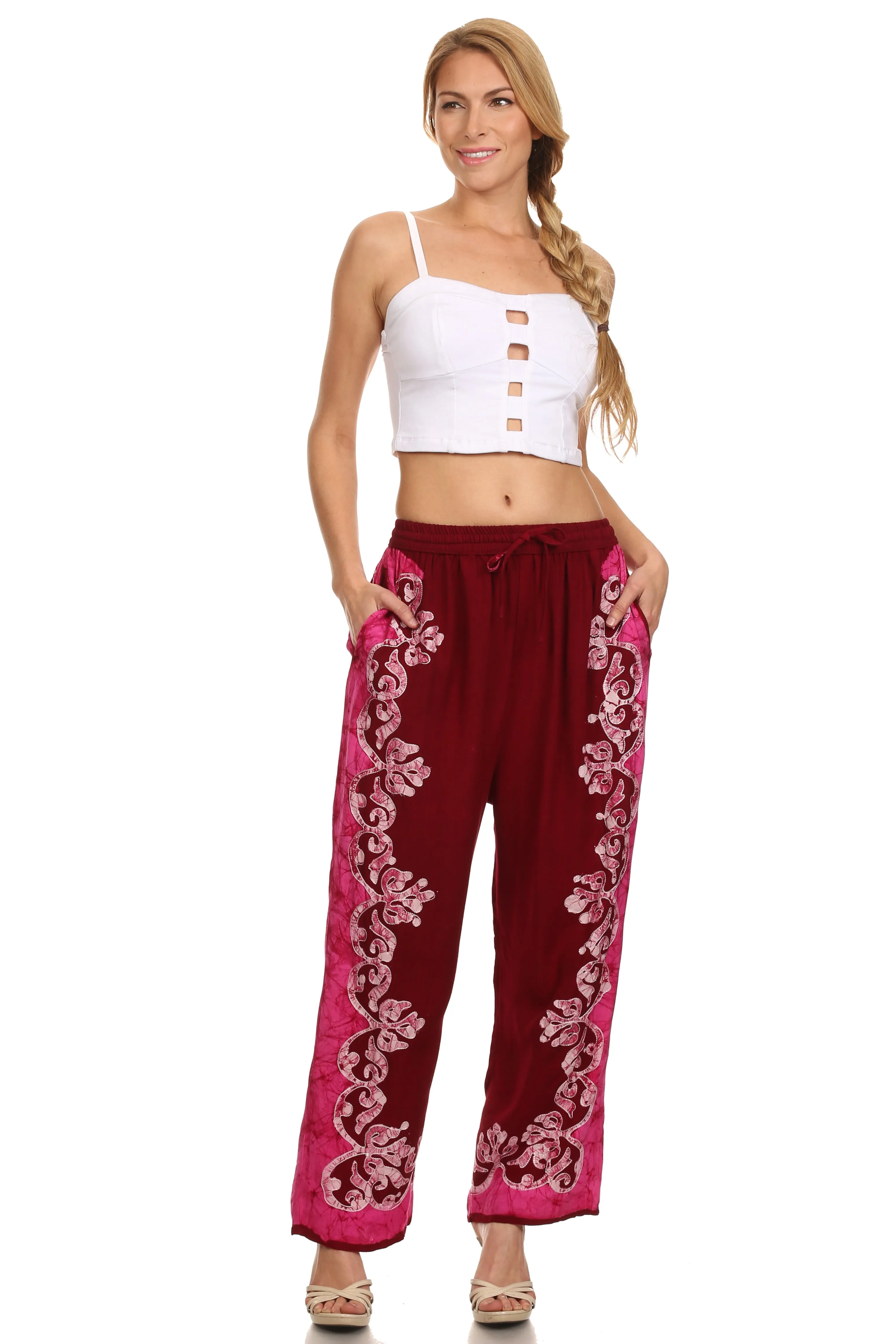 Sakkas Aliyah Embroidered Stonewashed Wide Leg Palazzo Pant