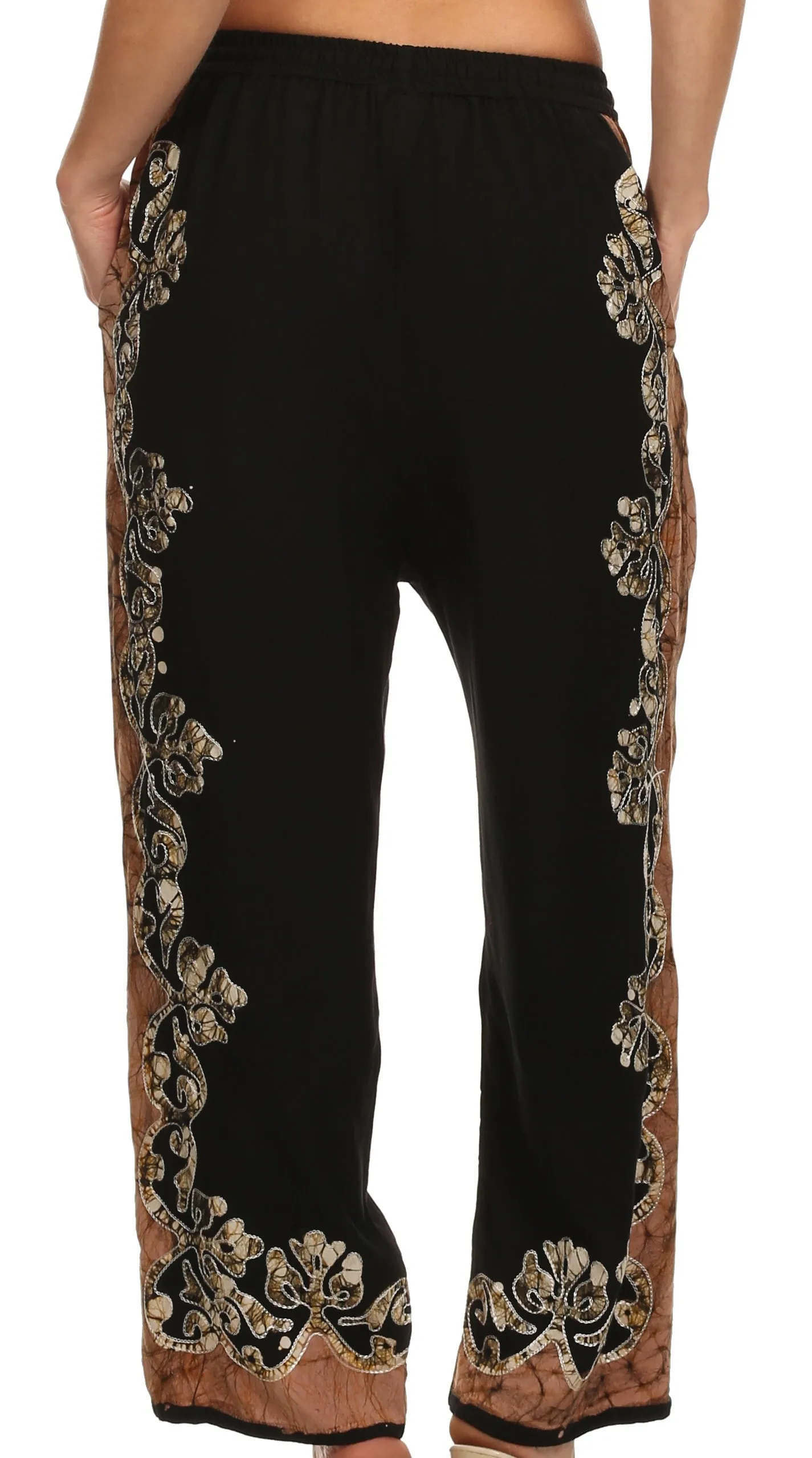 Sakkas Aliyah Embroidered Stonewashed Wide Leg Palazzo Pant